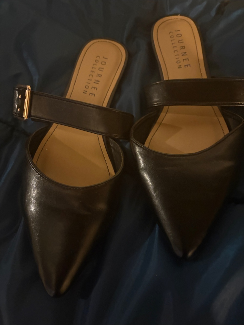 Journee Collection Black Pointed Mary Jane Mules